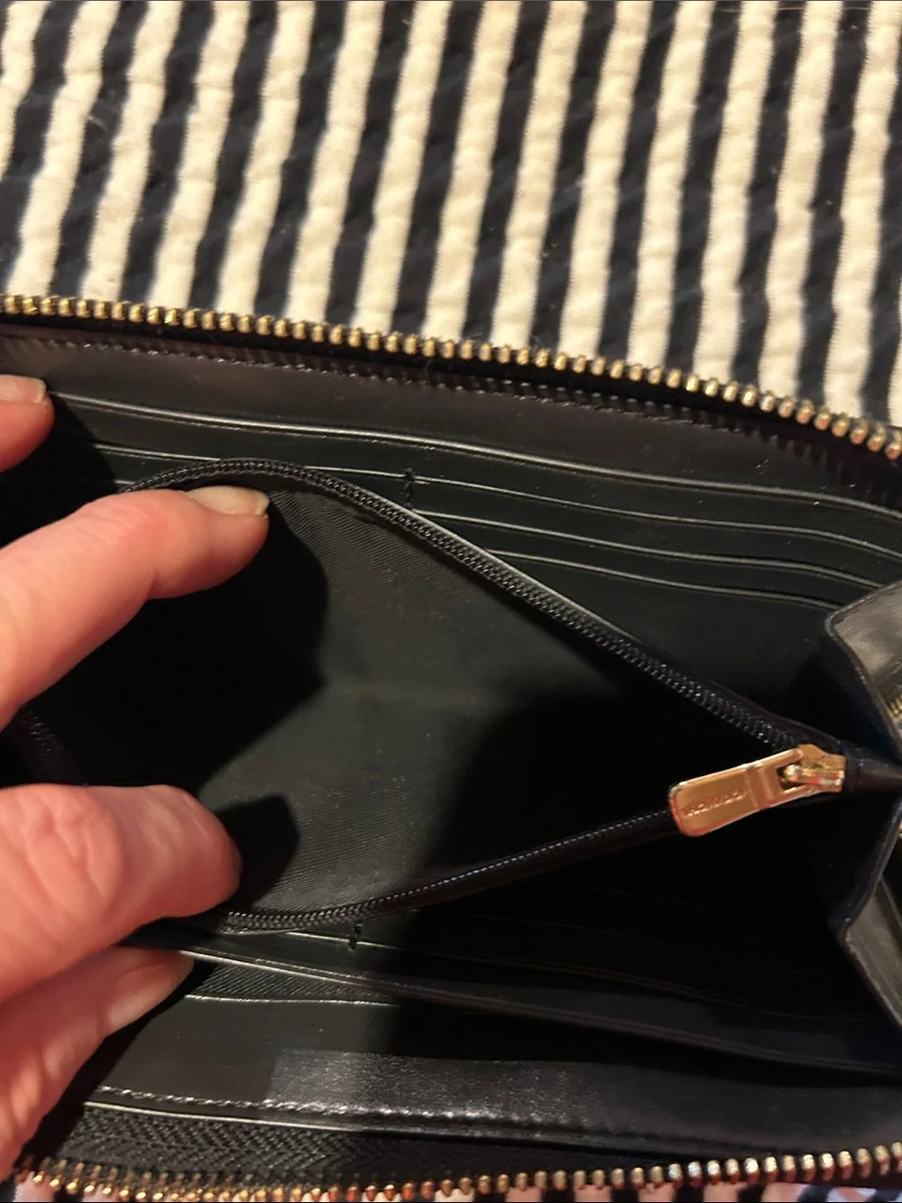 Coach Black Leather Zip Wallet with Gold Logo